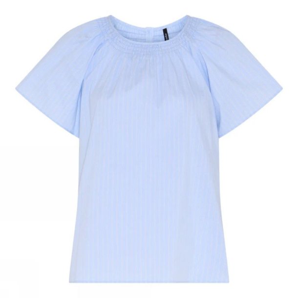 Soulmate lysebl� bluse med striber og rund hals