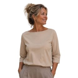 Soulmate sandfarvet bluse i 100% bomuld med 3/4-�rmer