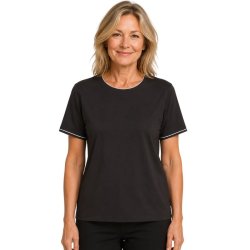 M�rkebrun Soulmate Poppie bluse med korte �rmer og lyse kontrastkanter