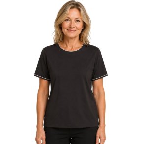 M�rkebrun Soulmate Poppie bluse med korte �rmer og lyse kontrastkanter