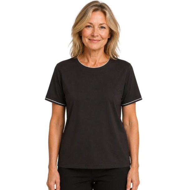 M�rkebrun Soulmate Poppie bluse med korte �rmer og lyse kontrastkanter