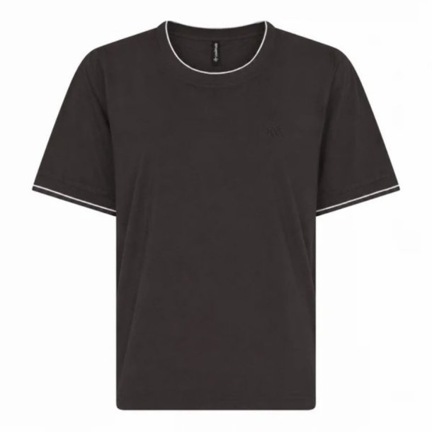 M�rkebrun Soulmate Poppie bluse med korte �rmer og lyse kontrastkanter
