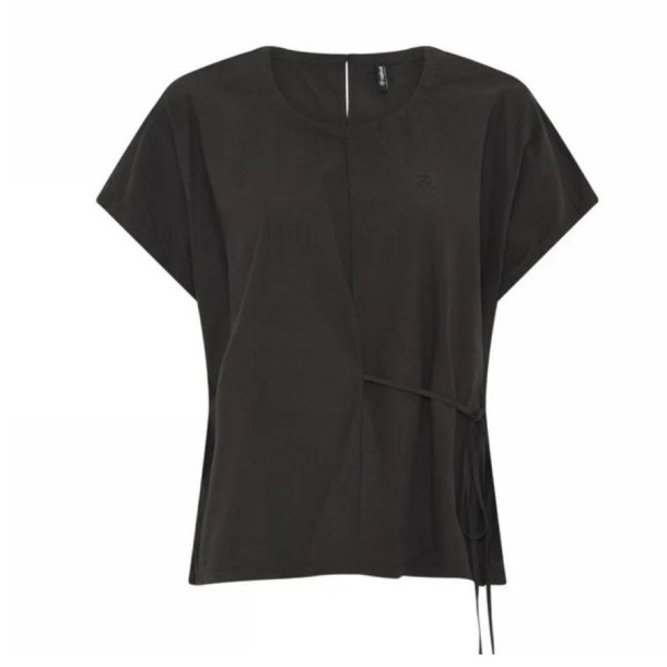M�rkebrun Soulmate Poppie bluse med korte �rmer og bindeb�nd