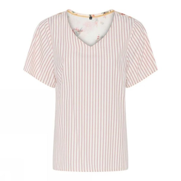 stribet soulmate bluse hvid r�d v-hals