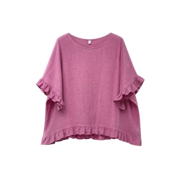 pink h�r bluse dame med fl�ser