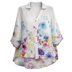Linen & Cotton House h�rskjorte med blomsterprint | gratis fragt | Fruens Hus