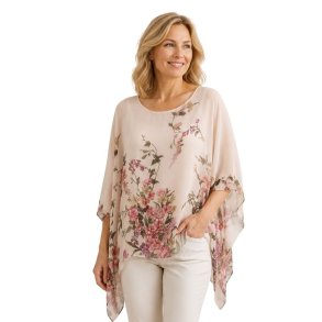 Shylon bluse med romantisk blomsterprint i rosa nuancer og l�s pasform.