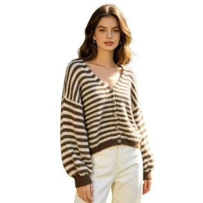 Brun og cremefarvet stribet cardigan fra Lea & Luc &ndash; style 51062