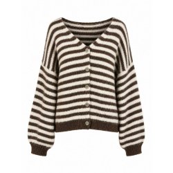 Brun og cremefarvet stribet cardigan fra Lea & Luc &ndash; style 51062
