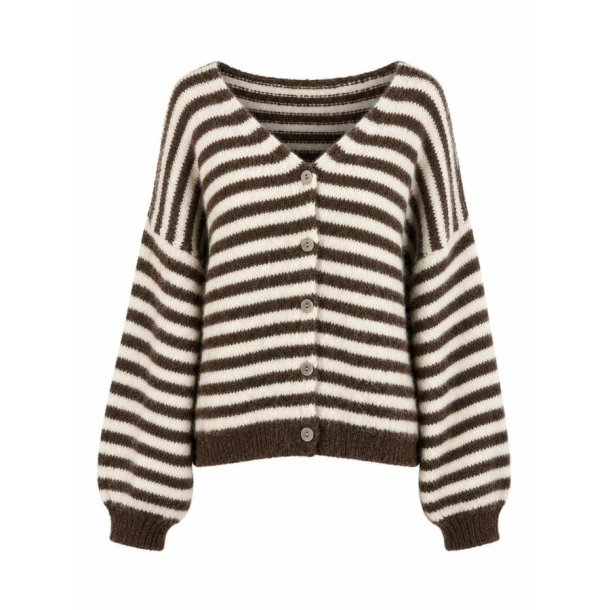 Brun og cremefarvet stribet cardigan fra Lea & Luc &ndash; style 51062