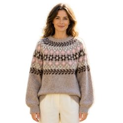 Lea & Luc strikbluse med nordisk m�nster i rosa og brune nuancer