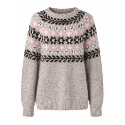 Lea & Luc strikbluse med nordisk m�nster i rosa og brune nuancer