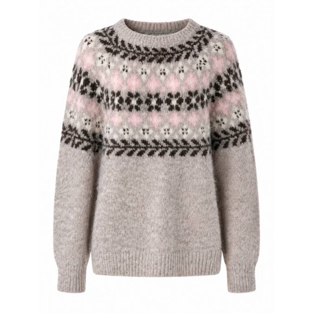 Lea & Luc strikbluse med nordisk m�nster i rosa og brune nuancer