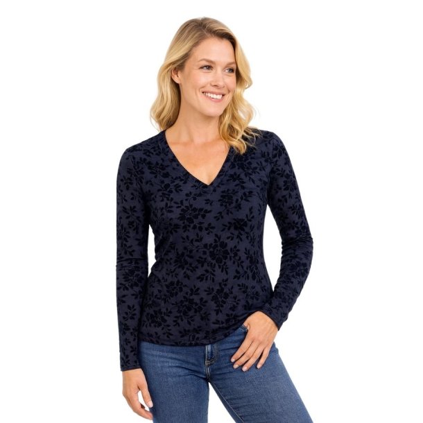 Marinebl mesh bluse med fljlsmnster