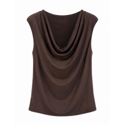 Afinity m�rkebrun dametop med vandfaldsudsk�ring