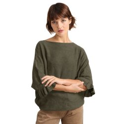 Khakifarvet Lea & Luc bluse med cashmere og fl�se�rmer