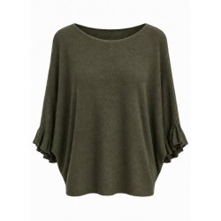Khakifarvet Lea & Luc bluse med cashmere og fl�se�rmer