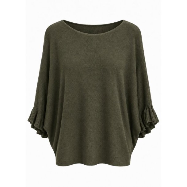 Khakifarvet Lea & Luc bluse med cashmere og fl�se�rmer