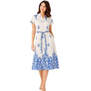 Soulmate Ditta kjole i creme med bl�t print og bindeb�nd