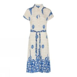 Soulmate Ditta kjole i creme med bl�t print og bindeb�nd
