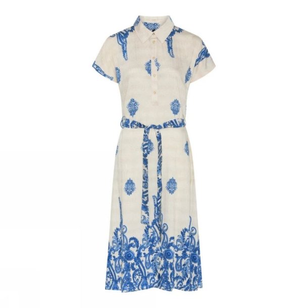 Soulmate Ditta kjole i creme med bl�t print og bindeb�nd