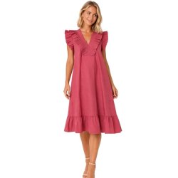 Soulmate Mubbi rosa kjole med fl�ser og V-udsk�ring