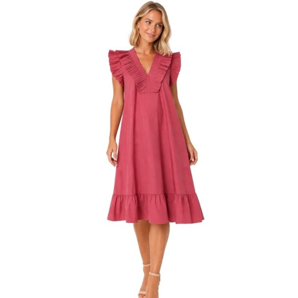 Soulmate Mubbi rosa kjole med fl�ser og V-udsk�ring