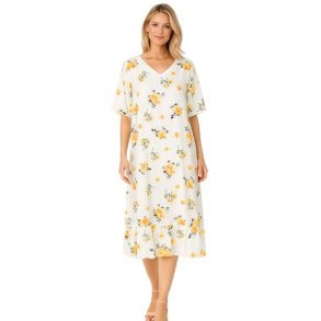 Soulmate kjole i lys farve med gule blomster og V-udsk�ring