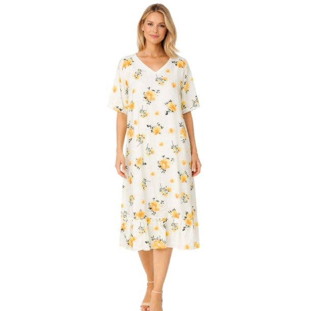 Soulmate kjole i lys farve med gule blomster og V-udsk�ring