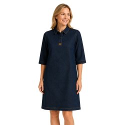 Soulmate m�rkebl� denimkjole med krave og 3/4-�rmer