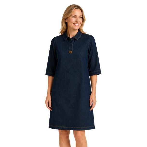Soulmate m�rkebl� denimkjole med krave og 3/4-�rmer