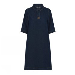 Soulmate m�rkebl� denimkjole med krave og 3/4-�rmer
