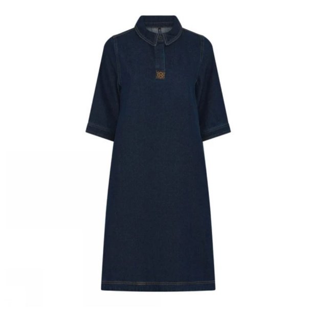 Soulmate m�rkebl� denimkjole med krave og 3/4-�rmer