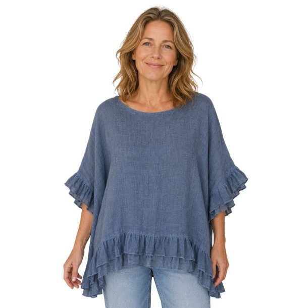 Bl� Lea & Luc h�rbluse med fl�ser &ndash; style 8747