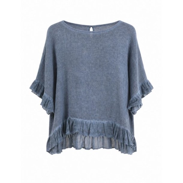 Bl� Lea & Luc h�rbluse med fl�ser &ndash; style 8747