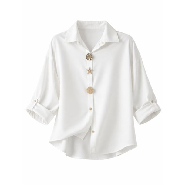 Est�e Brown skjorte i hvid &ndash; 100% bomuld med dekorative knapper fra Fruens Hus