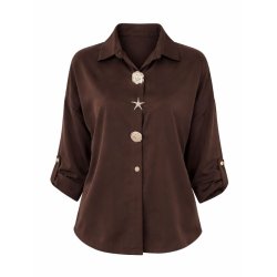 Est�e Brown skjorte i brun &ndash; 100% bomuld med dekorative knapper fra Fruens Hus