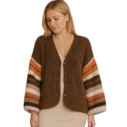 Afinity brun cardigan med flerfarvede stribede �rmer AP168