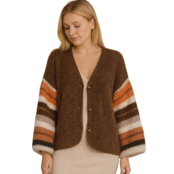 Afinity brun cardigan med flerfarvede stribede �rmer AP168