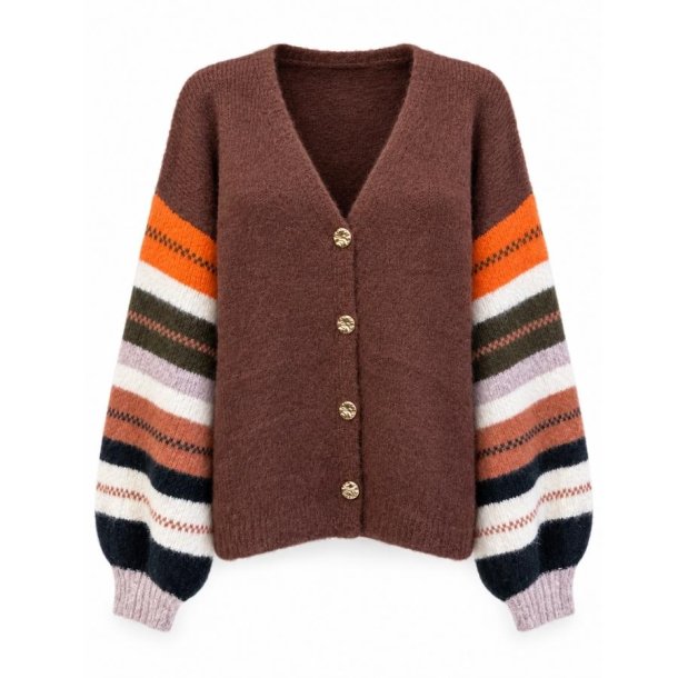 Afinity brun cardigan med flerfarvede stribede �rmer AP168