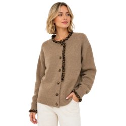 Afinity beige cardigan med leoparddetaljer AP192