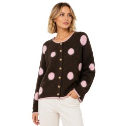 Afinity m�rkebrun cardigan med lyser�de prikker AP202