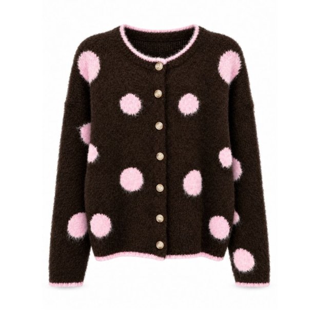 Afinity m�rkebrun cardigan med lyser�de prikker AP202