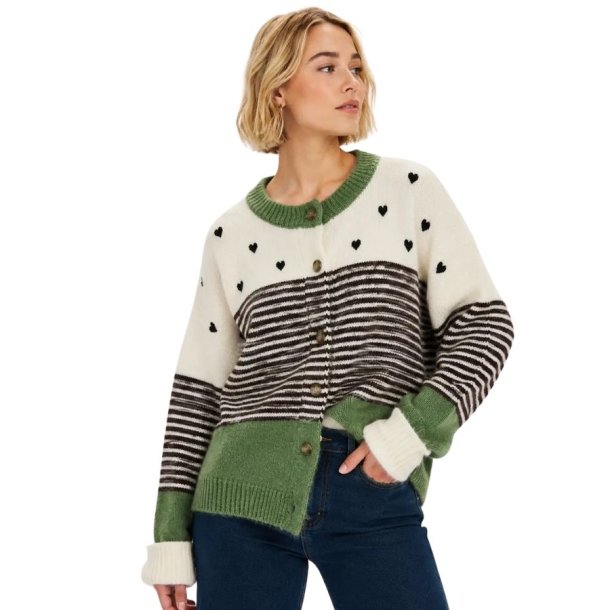Afinity cardigan med striber og hjerter - One Size