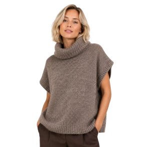 Afinity strikvest med rullekrave i mellembrun/taupe AP213