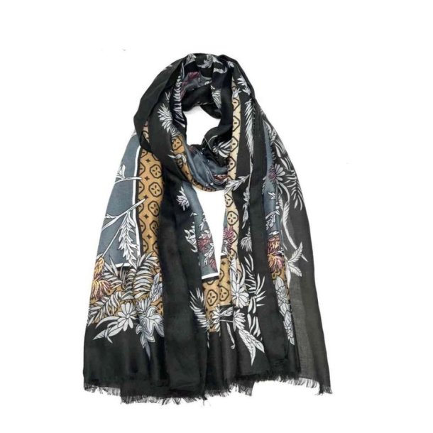 LINETA t�rkl�de i sort og gr� med m�nster &ndash; 90 x 180 cm