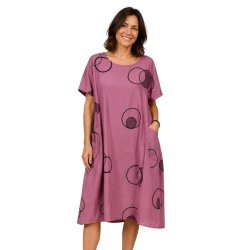 Pomelo Paris rose kjole med sort cirkelprint