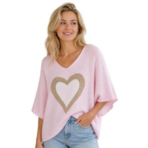 rosa bluse med hjerte bomuld dame
