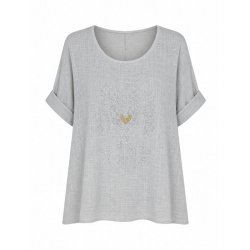 gr� bluse med tr�motiv bomuld dame