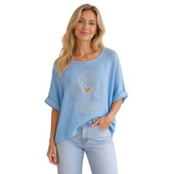 lysebl� bluse med tr�motiv bomuld dame